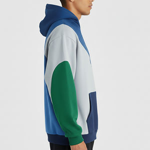 Hot Selling Premium Quality Pullover <b>Stitched</b> Panels Color Block Hooded Sweatshirt 100% Cotton Fleece Heavyweight Men's Hoodies - Product Image 3