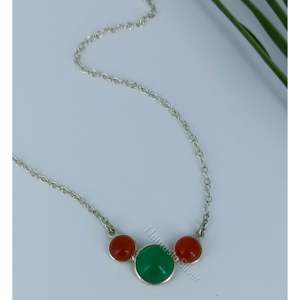 Collar de Plata de Ley 925 Hecho a Mano con Ónix Verde y Cornalina, Piedra Preciosa Natural, Estilo Minimalista Boho, Collares de Moda con Cuentas - Product Image 5
