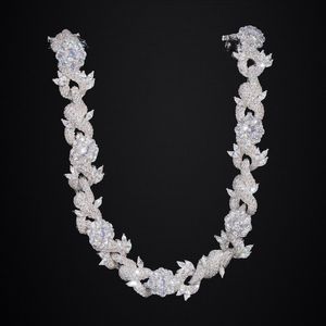 925 Sterling Silver Flower <b>Chain</b> Necklace <b>Iced</b> <b>Out</b> Moissanite Diamond Statement Jewelry for Women - Product Image 2