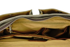 Sac messager de style mallette en toile CLB-0029B avec rabat en cuir foncé une pièce et pochette pour ordinateur portable - Product Image 3