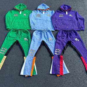 High Quality Heavy Weight Fleece <b>Hoodie</b> Pants Stone Streetwear Oversized <b>Zip</b> up Cotton <b>Hoodie</b> Set for Men - Product Image 1