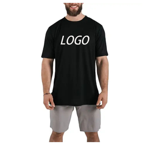 เสื้อยืดคอกลมสีดำคุณภาพสูง พิมพ์โลโก้ได้ 95% ผ้าฝ้าย 5% ผ้าสแปนเด็กซ์ เหมาะสำหรับออกกำลังกาย ฟิตเนส เทรนนิ่ง เสื้อยืดเปล่าสำหรับผู้ชาย - Product Image 1