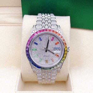 Coloré VVS Moissanite Diamant Index Cadran Mécanique Automatique Glacé Montre-Bracelet Hip Hop Bling Clouté Mode Au Meilleur Prix - Product Image 1