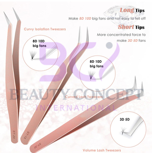 Rose Gold Eyelash Extension Tweezers Set 5 Pcs for Personal Care Use Slanted Pointed Grafted Tweezers - Product Image 3