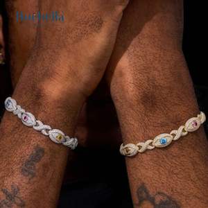 10mm Fine Jewelry Iced Out Gold Plated 925 Sterling <b>Silver</b> Infinity x Evel Eye Multi Colour stone <b>Bracelet</b> For Men - Product Image 2