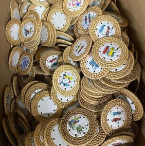 Wholesale Eco-Friendly <b>Ceramic</b> Rattan <b>Coasters</b> Handwoven Pearl Braided Mats Pads Vietnam Good Price Table for Restaurants - Product Image 1