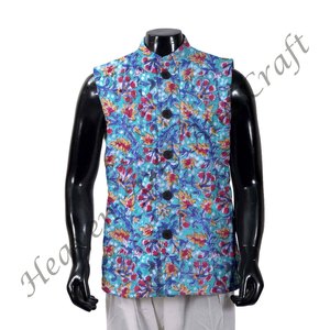 Abrigo acolchado de algodón con estampado de bloques a mano, Chaqueta corta con estampado de bloques de algodón, chaqueta para hombre, regalo, ropa de fiesta, estampado de bloques de algodón - Product Image 4