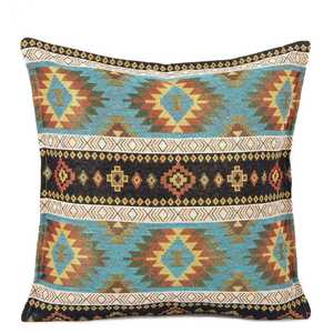 Turkuaz-Siyah 45x45 cm Goblen Kilim Minder Portable Geometric <b>Print</b> <b>Cushion</b> for Living Room Decor Wool Jute for Christmas - Product Image 1