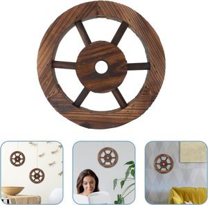 2 Pcs <b>Wooden</b> <b>Wheel</b> Wagon Decoration Rustic Decoration Outdoor Home Wagon <b>Wheel</b> Wall Hanging - Product Image 2
