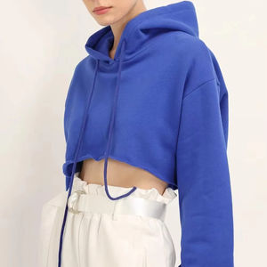 Sweat à capuche court avec logo personnalisé pour femmes Ensemble 2 pièces à épaules tombantes Pantalon de jogging Sweat-shirt vierge surdimensionné brodé solide - Product Image 1