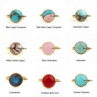Bague Bohème Faite à la Main en Argent Sterling Plaqué Or Rose avec Opale Rose Mohave 10x14mm, Turquoise Cuivrée et Pierres Précieuses, Sertie à Griffes Lisses