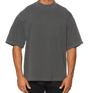 T-shirts personnalisés pour hommes coton Streetwear surdimensionné côtes col rond en détresse broderie Patch goutte épaule t-shirt vierge - Product Image 2