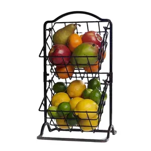 Hanging Fruit Basket 2 Tier Kitchen Storage Bins Vegetable Organizer Stand Detachable Counter top Snack Bread Storage Holder