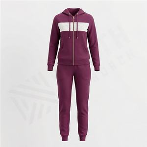 Conjunto deportivo informal de punto para mujer, de dos piezas, de algodón, con suéter de manga larga y pantalones anchos. - Product Image 1