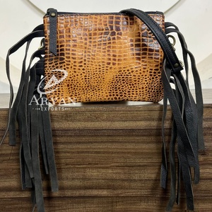 Top vente mode dames sacs à main en cuir véritable épaule Mini sacs pour femmes Crocodile en relief conception Durable frange sac à main - Product Image 1