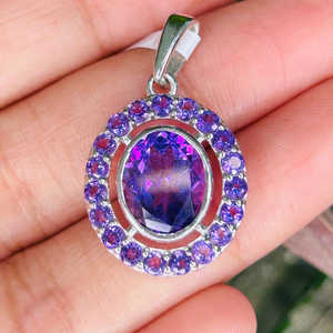 Pendentif en argent 925 véritable avec améthyste naturelle ovale et ronde, sertie en clos, finition polie, vente directe usine, cadeau pour elle - Product Image 4