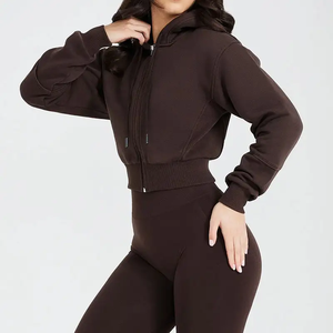 Sudadera con capucha y Top corto de manga larga con logotipo personalizado para mujer, Sudadera con capucha de lana en blanco bordada, ropa informal de algodón gruesa al por mayor - Product Image 4