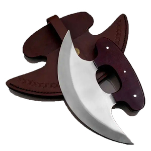 Cuchillo Ulu de Acero de Damasco Hecho a Mano, Mango de Madera para Mano Derecha, Apto para Lavavajillas, para Uso en la Cocina y Preparación de Alimentos - Product Image 1