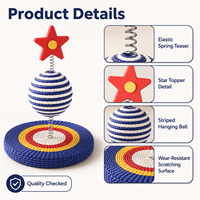 Tapis à gratter pour chat en sisal, rond, tissé, avec jouet interactif à bille à ressort