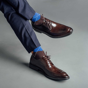 Zapatos de cuero de negocios para hombre, zapatos de trabajo informales con cordones para papá de fondo grueso de cuero genuino, zapatos de vestir para hombre - Product Image 1