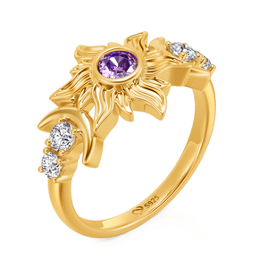 Jeulia <b>Gold</b> Plated Bezel <b>Set</b> Sun and Moon Vintage <b>Ring</b> - Product Image 3