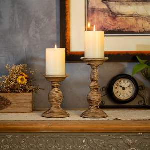 Antique Style Wooden <b>Candle</b> Holder <b>Set</b> | Classic Home Decoration - Product Image 1