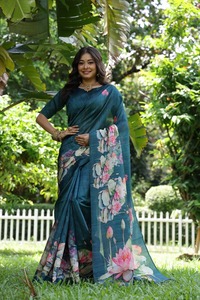 Sari/Vêtement indien en soie traditionnel moderne tissé à la main par NEETA CREATION, brodé, réversible, infroissable, séchage rapide - Product Image 2