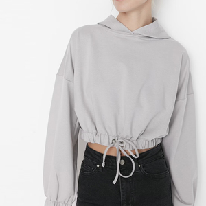 Sudadera personalizada al por mayor cropped Top sudaderas con capucha de lana mujer de impresión de algodón liso crewneck cropped HOODIE mujeres - Product Image 1