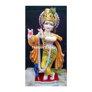 Statue religieuse debout du seigneur Krishna en marbre blanc fait à la main pour la fabrication et l'exportateur de sculptures indiennes décoratives pour la maison - Product Image 1