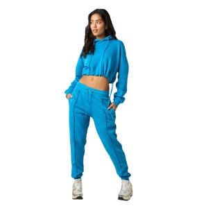 Conjunto de 2 Piezas de Invierno para Mujer al por Mayor, Ropa Urbana Personalizada, Sudadera Corta con Capucha, Pantalones Deportivos, Estilo Casual, Pedrería, 100% - Product Image 1