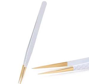 Pinzas Profesionales para Extensión de Pestañas en Forma de L, Color Dorado y Blanco, Herramientas Curvas para Pestañas para Uso en Salón - Product Image 4
