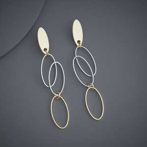Geometric Drop <b>Earrings</b> for Party Vintage Style Gold Plated Brass and Pearl Accents - Product Image 2