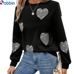 Women's Rhinestone Round Neck Pullover Sweatshirt <b>Top</b> Quality Rhinestone Decorate <b>Hearts</b> Sweatshirts for Women - Product Image 5