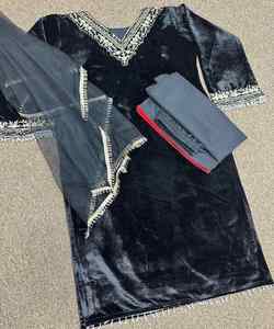 Indio-Pakistani Fusion Unstitch Salwar Kameez-Georgette Ropa de fiesta de seda para mujeres Moda tradicional única - Product Image 5