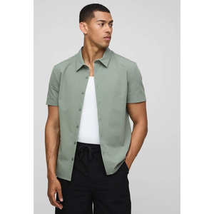 New Summer Casual Slim Fit Men's Solid Color Short Sleeve Shirt Single Breasted Anti-Pilling Dobby Fabric ODM - Product Image 1