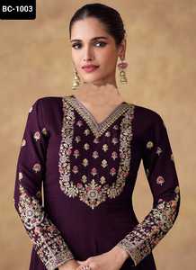 Vêtements ethniques indiens Pure Georgette avec broderie lourde Zari séquence travail yand manches Anarkali robes de fantaisie pour les vêtements de mariage - Product Image 6