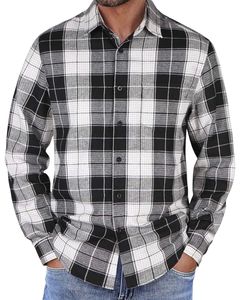 Camisa a cuadros personalizada para hombre, negra y gris, de manga larga, informal, de franela, suave, de algodón, para otoño e invierno, al por mayor. - Product Image 1