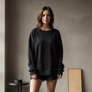 Épaule tombante Femmes Noir Casual Baggy Square Neck Winter Streetwear Mid-Weight Fleece Sweatshirt Personnalisable Haute Qualité - Product Image 2