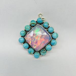 Aurora Opal y Turquesa Con Colgante De Plata Esterlina Hermoso Colgante De Piedras Preciosas Colgante De Plata Esterlina 925 - Product Image 2
