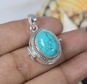 Pendentif chaîne tendance en forme de crochet, fait main, en turquoise bleue, en argent sterling 925, serti de pierres précieuses, cadeau d'anniversaire JESSICA - Product Image 2