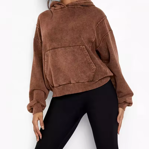 Sudadera con capucha de algodón vintage personalizada al por mayor sudaderas con capucha lavadas ácidas para mujer populares French Terry - Product Image 4