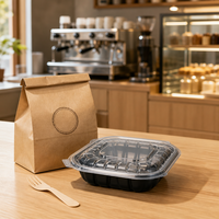 Boîte alimentaire jetable en PP avec couvercle transparent et fond noir, compartiment unique, pour plats à emporter, restaurants et cafés