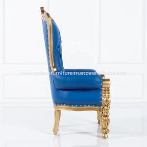Silla de trono de lujo para niños europeos, tela azul antigua dorada de alta calidad, madera maciza, Hotel moderno, fiestas de bodas, salón de eventos - Product Image 3
