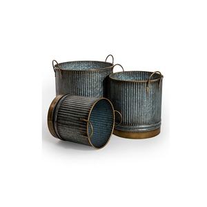 Jardinière en métal fini galvanisé à l'aspect classique avec poignées pour jardinières décoratives de jardin extérieur à la maison - Product Image 4