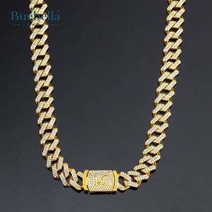 14K oro blanco y plata 925 moissanita fina letra inicial 12mm Iced Prong cadena cubana Hip Hop collares - Product Image 3