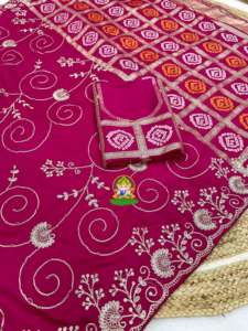 ผ้าไหมผู้หญิง Saree bandhej ทอผ้า lagdi patta pallu pittha ทำงาน zaal การออกแบบดอกไม้ขอบท่อแฟนซี - Product Image 5