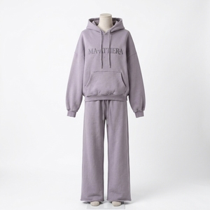 Conjunto de Sudadera con Capucha Lavanda Oversize y Pantalones Anchos de Felpa de Algodón para Mujer, Estilo Urbano, Venta al por Mayor OEM - Product Image 3