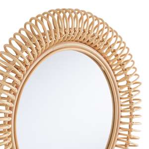 Espejo de mimbre montado en la pared Estilo nórdico, creativo, hecho a mano, redondo, en espiral, circular, tejido, decorativo, arte de pared - Product Image 2