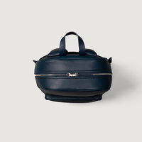 Sac à dos en cuir véritable bleu nuit pleine fleur naturellement blanchi en cuir de vachette avec sergé de coton à l'intérieur et fermeture à glissière bidirectionnelle
