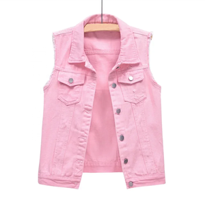 Gilet En Jean Sans Manches Pour Femme - Coupe Courte Boutonnée, Poches Décoratives, Style Décontracté Streetwear Toutes Saisons